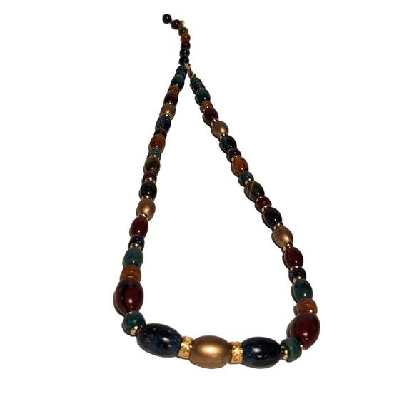 LEI Jewel Tone Multi Color Glass Beaded Necklace Opaque Graduated Necklace - Picture 4 of 9